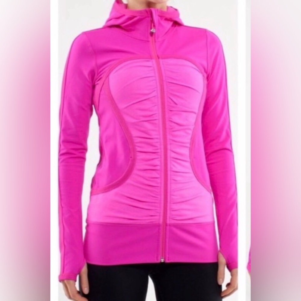 lululemon athletica Bright Hot Pink Zip-Up Hoodie size 6 thumb holes logo as is